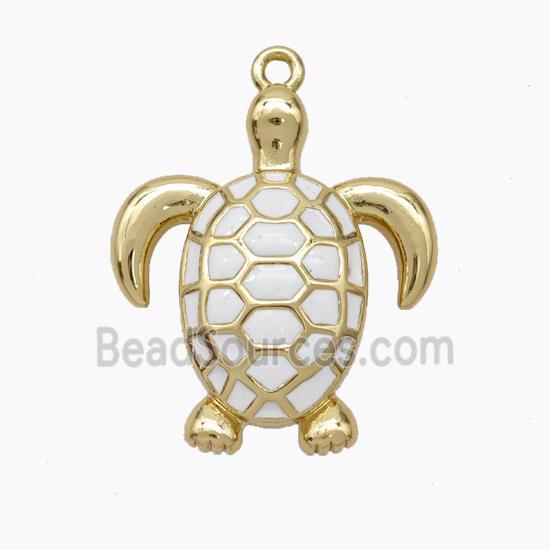 Copper Tortoise Pendant White Enamel Gold Plated