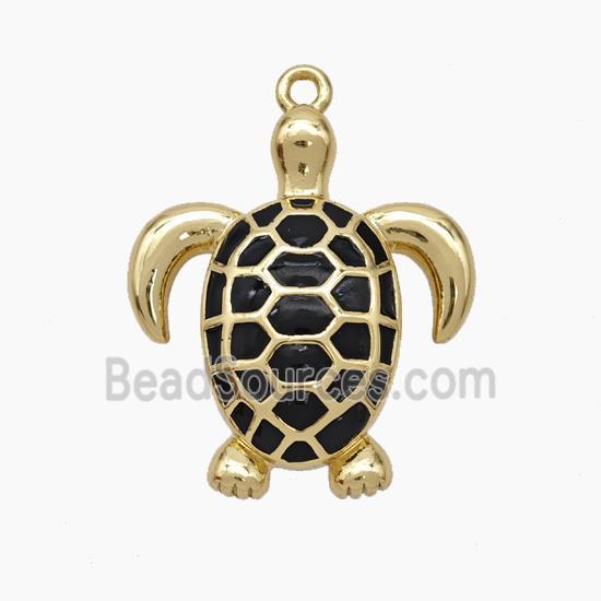 Copper Tortoise Pendant Black Enamel Gold Plated