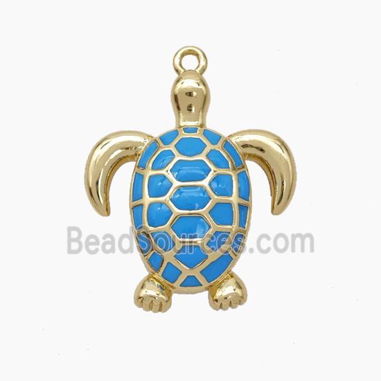 Copper Tortoise Pendant Blue Enamel Gold Plated