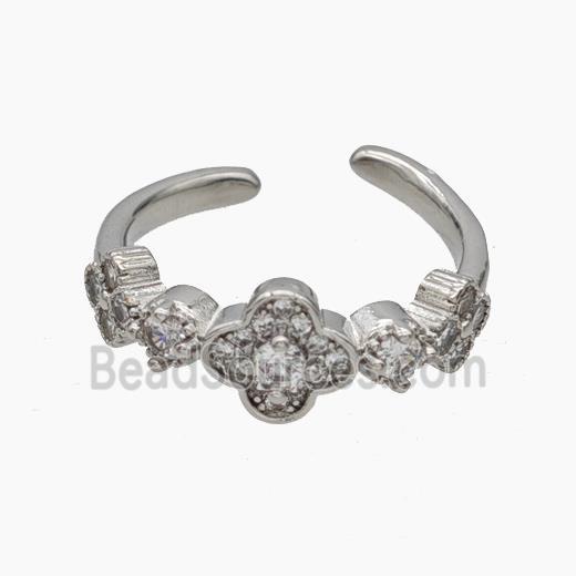 Copper Clover Rings Pave Zirconia Platinum Plated