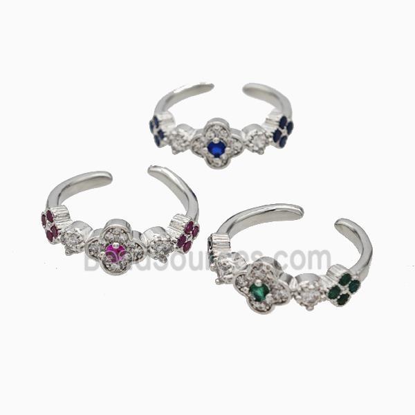 Copper Clover Rings Pave Zirconia Platinum Plated Mixed