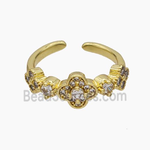 Copper Clover Rings Pave Zirconia Gold Plated