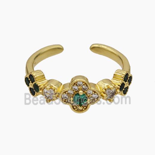 Copper Clover Rings Pave Zirconia Gold Plated