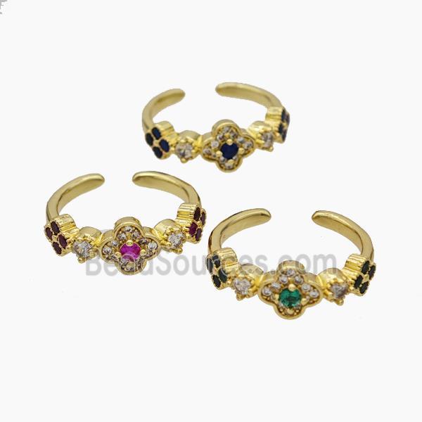 Copper Clover Rings Pave Zirconia Gold Plated Mixed