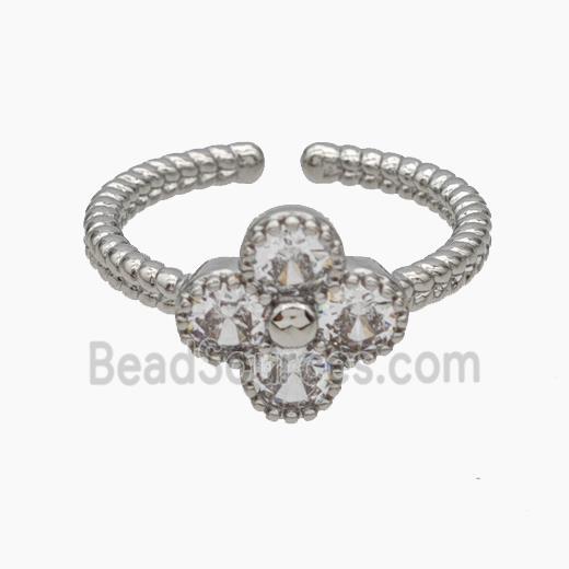 Copper Clover Rings Pave Zirconia Platinum Plated