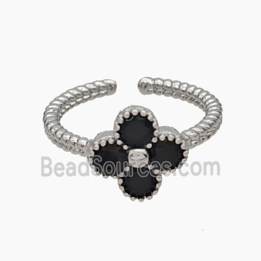 Copper Clover Rings Pave Black Zirconia Platinum Plated