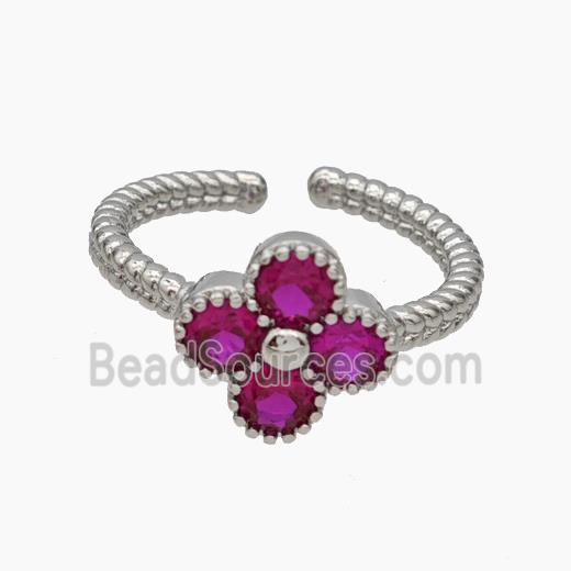 Copper Clover Rings Pave Hotpink Zirconia Platinum Plated