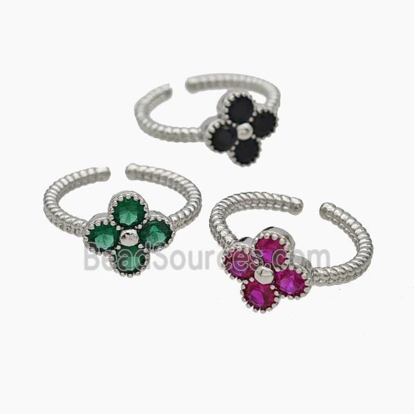 Copper Clover Rings Pave Zirconia Platinum Plated Mixed