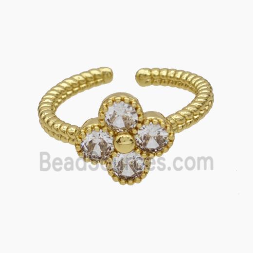 Copper Clover Rings Pave Zirconia Gold Plated