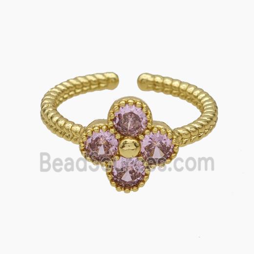 Copper Clover Rings Pave Pink Zirconia Gold Plated