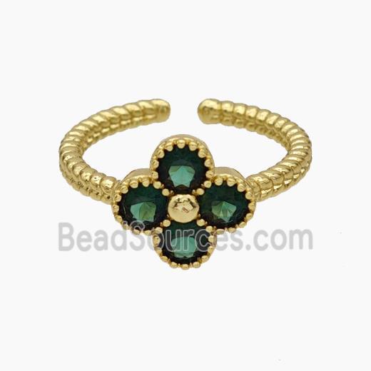 Copper Clover Rings Pave Green Zirconia Gold Plated