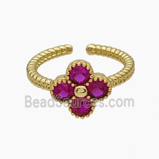 Copper Clover Rings Pave Hotpink Zirconia Gold Plated