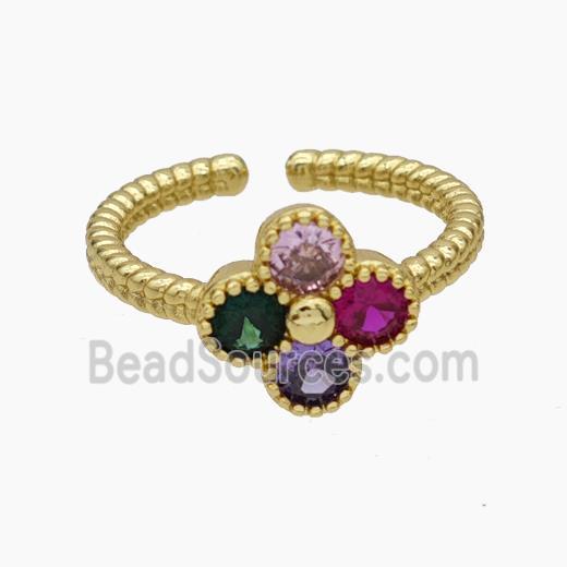 Copper Clover Rings Pave Zirconia Gold Plated