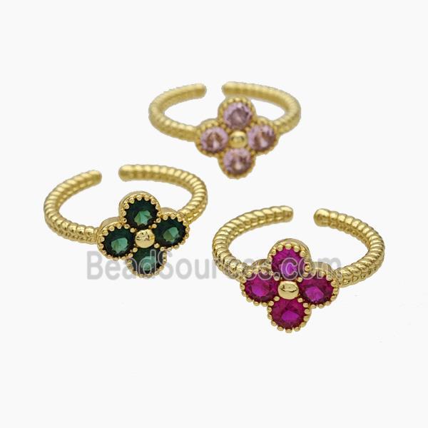 Copper Clover Rings Pave Zirconia Gold Plated Mixed