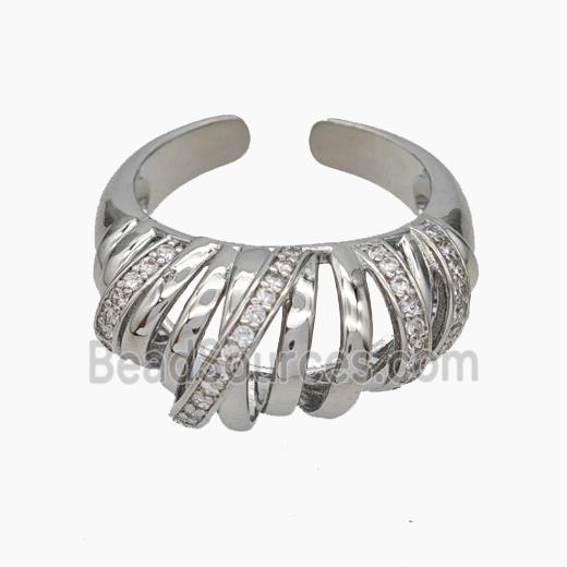 Copper Ribbon Rings Pave Zirconia Platinum Plated