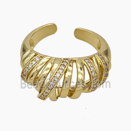 Copper Ribbon Rings Pave Zirconia Gold Plated