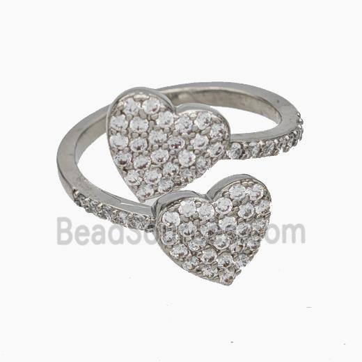 Copper Heart Rings Pave Zirconia Platinum Plated