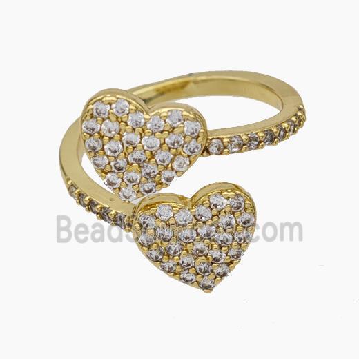 Copper Heart Rings Pave Zirconia Gold Plated