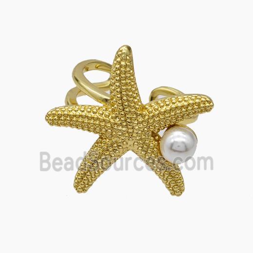 Copper Starfish Rings Pave Pearlized Resin Gold Plated