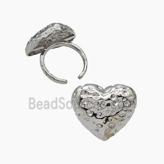 Copper Heart Rings Hammered Platinum Plated