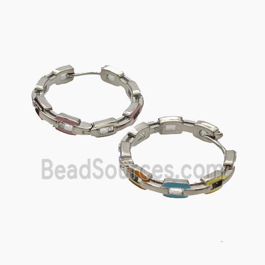 Copper Hoop Earrings Enamel Platinum Plated