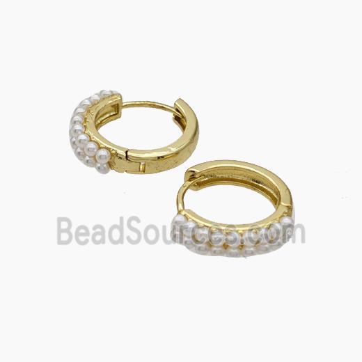 Copper Hoop Earrings Pave Pearlized Resin Gold Plated