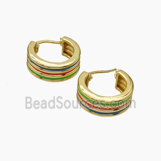 Copper Latchback Earrings Multicolor Enamel Gold Plated