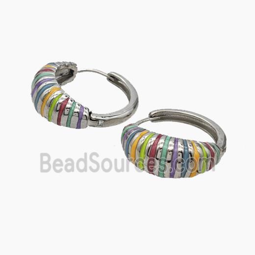 Copper Hoop Earrings Multicolor Enamel Platinum Plated