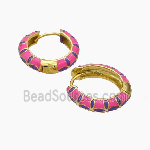 Copper Hoop Earrings Pink Enamel Gold Plated