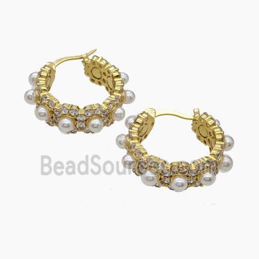 Copper Latchback Earring Pave Pearlized Resin Gold Plated