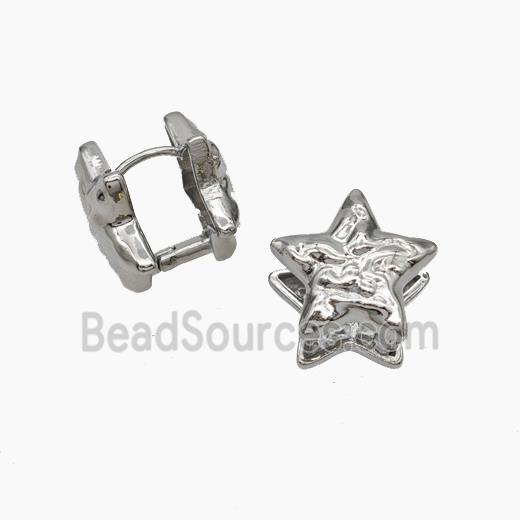 Copper Star Latchback Earrings Hammered Platinum Plated