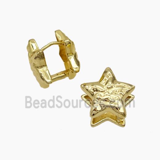 Copper Star Latchback Earrings Hammered Gold Plated