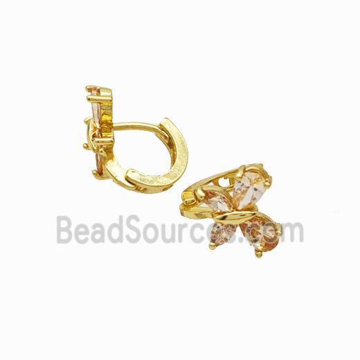 Copper Butterfly Hoop Earrings Pave Champagne Zirconia Gold Plated