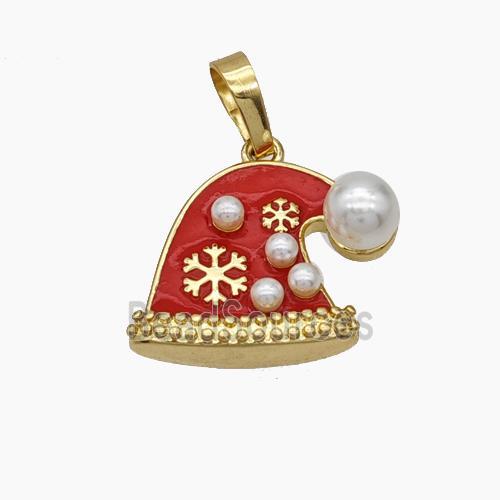 Christmas Hat Charms Copper Pendant Pave Pearlized Resin Red Enamel Gold Plated