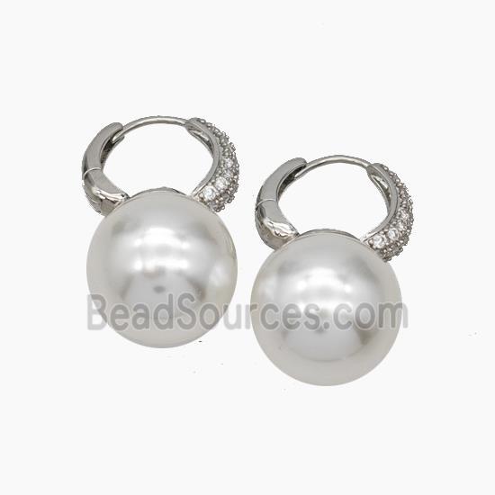 Copper Hoop Earrings Pave Pearlized Resin Platinum Plated