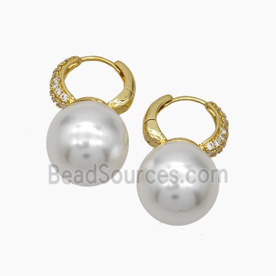 Copper Hoop Earrings Pave Pearlized Resin Gold Plated