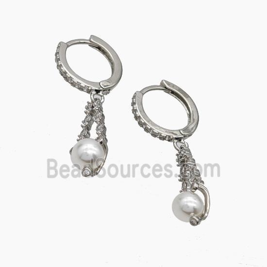 Copper Hoop Earrings Pave Pearlized Resin Zirconia Platinum Plated