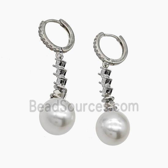 Copper Hoop Earrings Pave Pearlized Resin Zirconia Platinum Plated