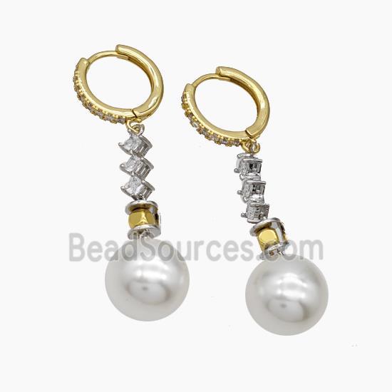 Copper Hoop Earrings Pave Pearlized Resin Zirconia Gold Plated