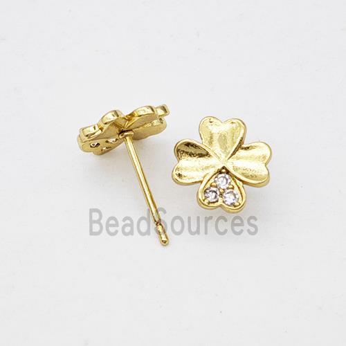 Copper Clover Stud Earrings Micropave Zirconia Gold Plated