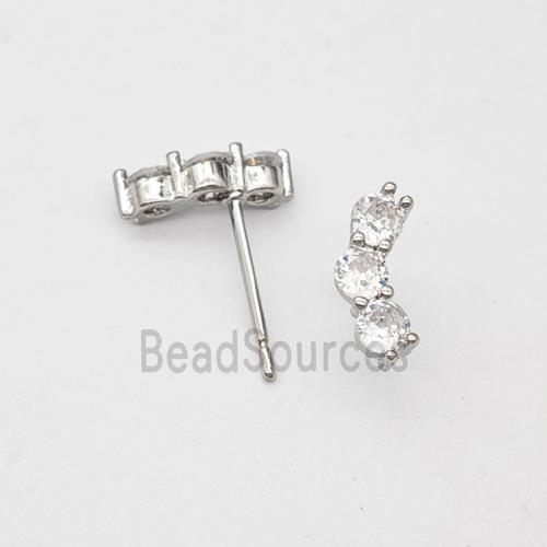 Copper Stud Earrings Micropave Zirconia Platinum Plated