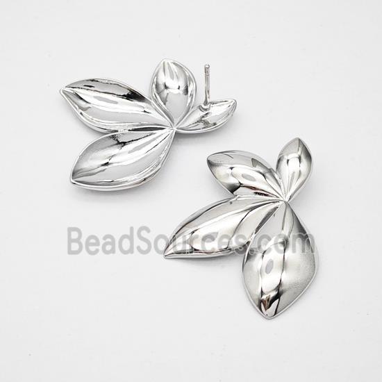 Copper Leaf Stud Earrings Platinum Plated