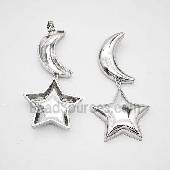 Copper Moon Star Stud Earrings Platinum Plated