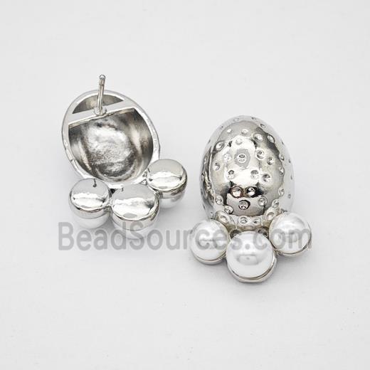 Copper Paw Stud Earrings Pave Pearlized Resin Platinum Plated