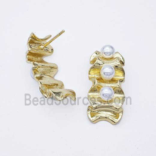Copper Stud Earrings Pave Pearlized Resin Gold Plated