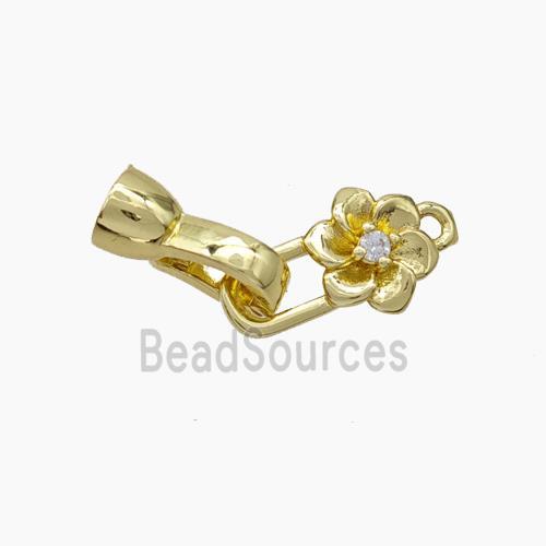 Copper Clasp Pave Zirconia Cord-End Flower Gold Plated