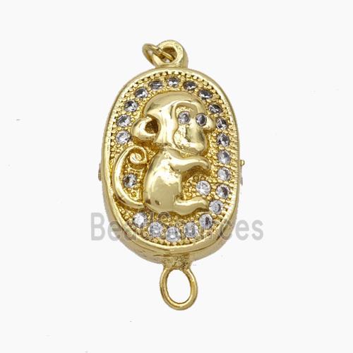 Copper Monkey Connector Pave Zirconia Chinese Zodiac Gold Plated