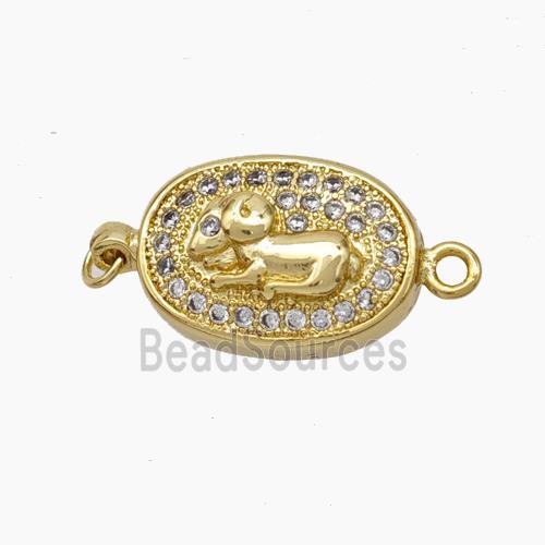 Copper Sheep Connector Pave Zirconia Chinese Zodiac Gold Plated