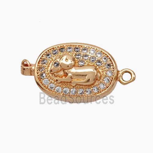 Copper Sheep Connector Pave Zirconia Chinese Zodiac Rose Gold