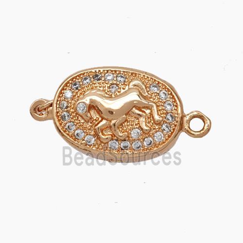 Copper Horse Connector Pave Zirconia Chinese Zodiac Rose Gold